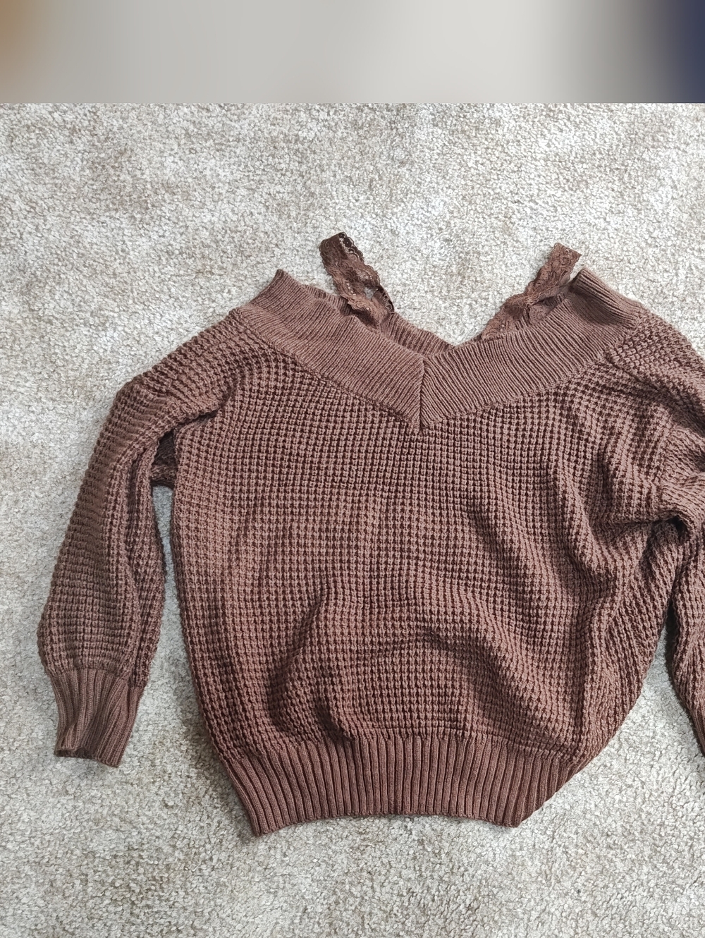 SHEIN Brown Off-the-Shoulder Sweater